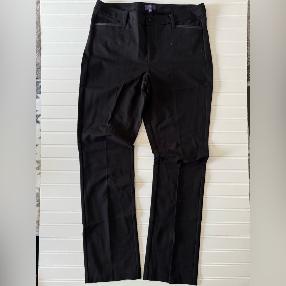 NYDJ Women’s Faux Leather Trim Pants – Size 12 – Black